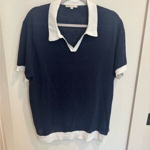 Onia Cream and Navy Knit Top